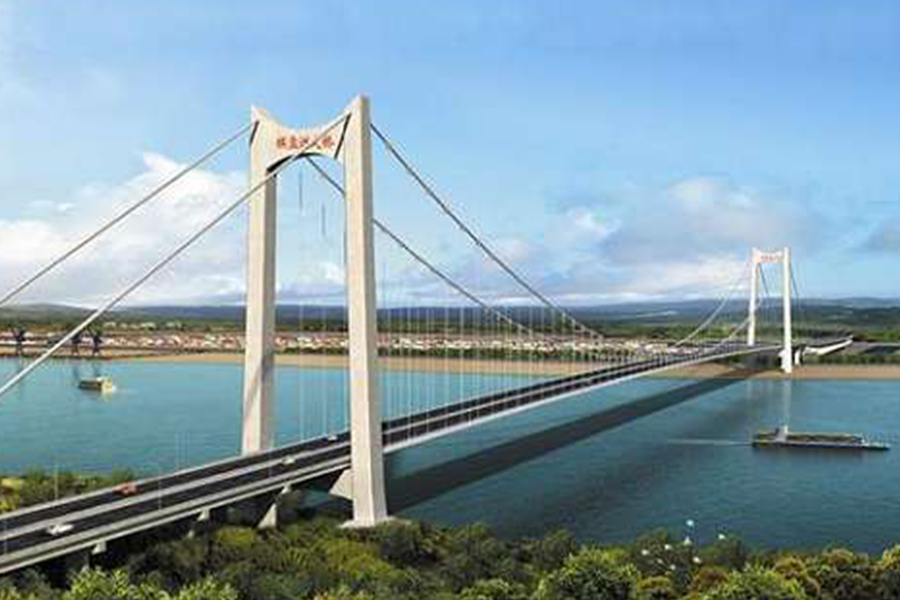 湖北棋盤洲長江公路大橋為地錨式懸索橋,主跨1038米。.jpg